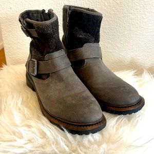 Women’s gray buckle ankle boots